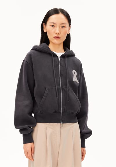 CROPPED ZIP SWEATSHIRT | dark steel by ARMEDANGELS