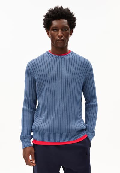 PIGMENT DYE RIB KNIT SWEATER | light tinted navy by ARMEDANGELS