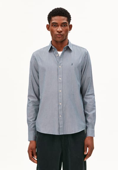 QUAASA STRIPED LONG-SLEEVED SHIRT | petrol velvet by ARMEDANGELS