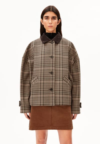 CHECKED WOOL JACKET | claystone-honey reed by ARMEDANGELS
