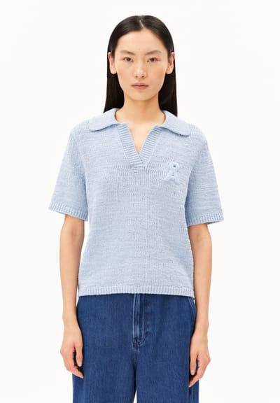 ICONIC Å COTTON POLO KNIT SWEATER | mistblue by ARMEDANGELS