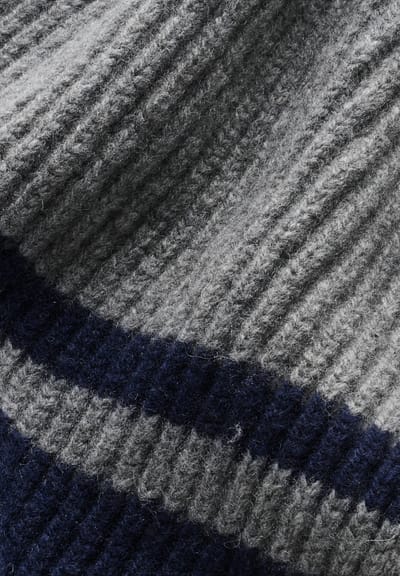 STRIPED RECYCLED WOOL SCARF | mid silver melange-tinted navy by ARMEDANGELS