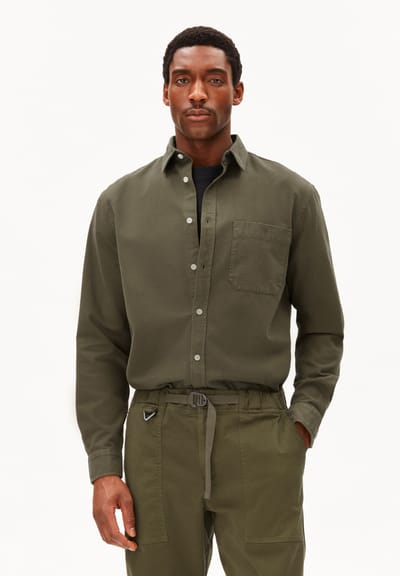 GMT DYE LINEN LONG SLEEVE SHIRT | dark earth by ARMEDANGELS