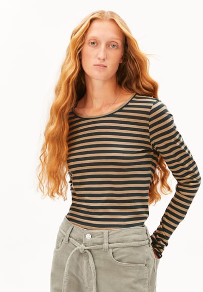 EINIAARA STRIPED LONG SLEEVE SHIRT | amberwood-midnight reef by ARMEDANGELS