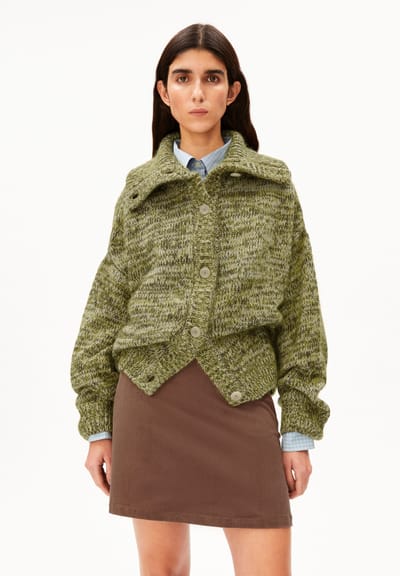 MOULINÉ BRUSHED KNIT CARDIGAN | oatmilk-mosslace by ARMEDANGELS