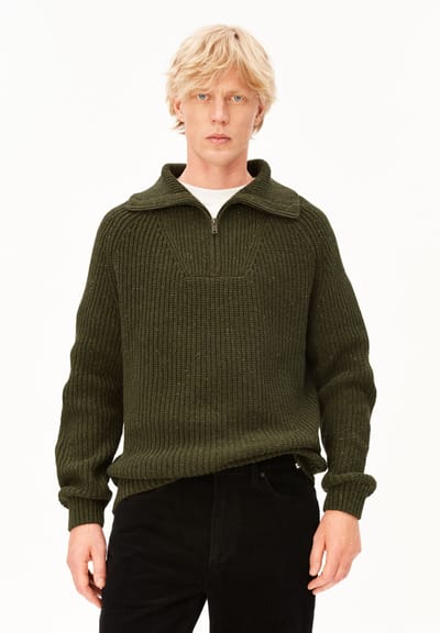 TWEED KNIT HALF-ZIP SWEATER | dark earth tweed by ARMEDANGELS