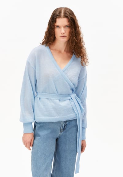MOHAIR BLEND WRAP CARDIGAN | blue glow by ARMEDANGELS
