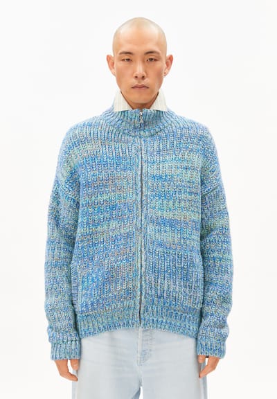 UN-WASTED KNIT TROYER JACKET | smart lilac-apple neon-dynamo blue by ARMEDANGELS