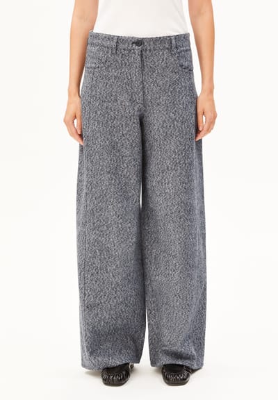 TWEED BARREL TROUSERS | mid grey melange-oatmilk by ARMEDANGELS
