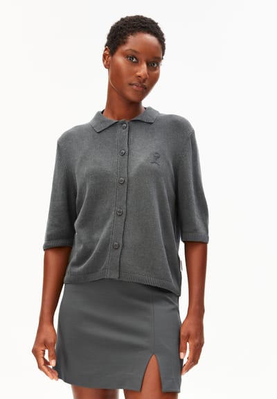 S SL LINEN BLEND KNIT CARDIGAN | space steel by ARMEDANGELS
