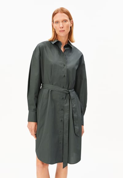 BARREL SLEEVE POPLIN DRESS | space steel by ARMEDANGELS
