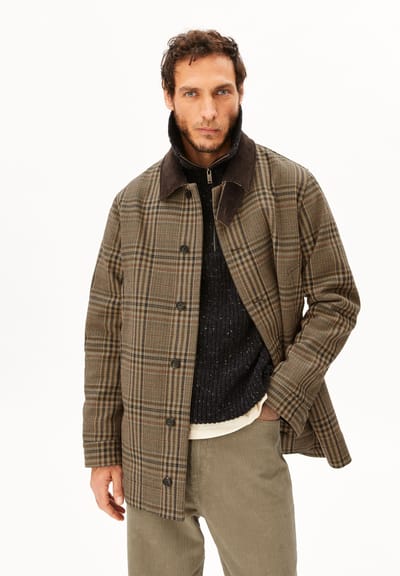 CHECKED WOOL-BLEND COAT | claystone by ARMEDANGELS