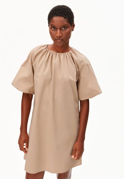 POPLIN MINI BALLOON SL DRESS | true camel by ARMEDANGELS