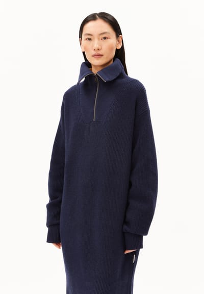 HALF-ZIP RIB KNIT DRESS | tinted navy by ARMEDANGELS
