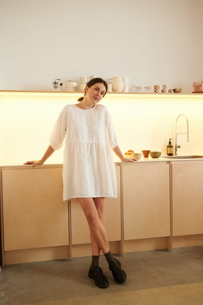 Beth Milky White Linen Dress by LinenFox