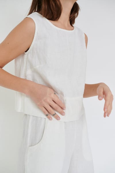 Crop Milky White Linen Top by LinenFox