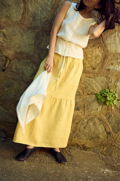 Tiered Linen Maxi Skirt with Elastic Waist – Sofia by LinenFox