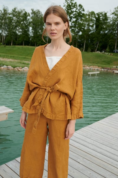 Rene Waffle Linen Jacket by LinenFox
