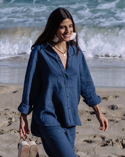 Long-Sleeve Linen Shirt CORSICA in Deep navy blue by MagicLinen