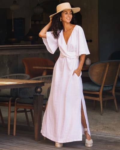 Maxi linen dress AGRA in White by MagicLinen