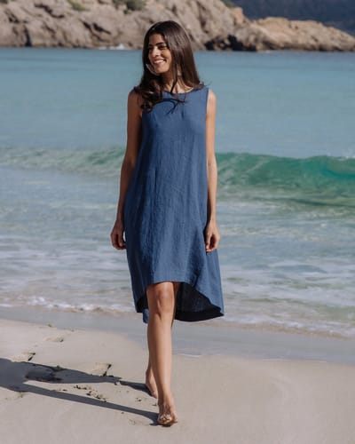 Royal TOSCANA linen dress in Deep navy blue by MagicLinen