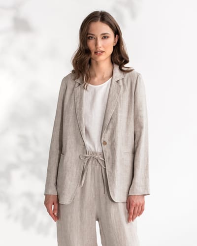 Women's linen blazer PLACID in Natural melange by MagicLinen
