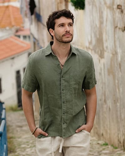 Men's Short Sleeve Linen Shirt DENVER in Mist green by MagicLinen