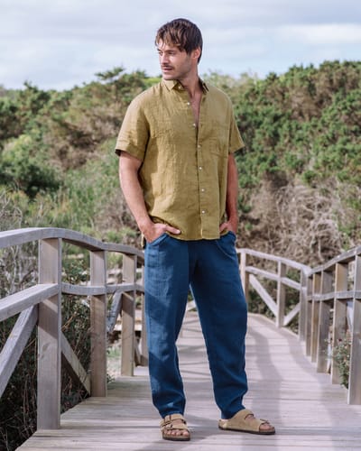 Men's Linen Pants BREMER in Deep navy blue by MagicLinen