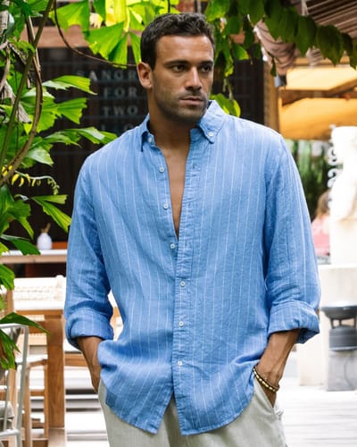 Classic men's linen shirt SINTRA in Blue stripes by MagicLinen