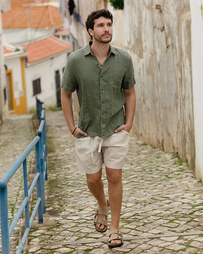 Men's linen shorts STOWE in Natural melange by MagicLinen