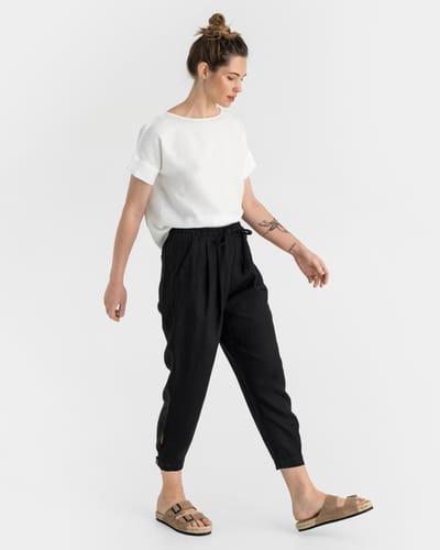 Tapered linen pants MONTAUK in Black by MagicLinen