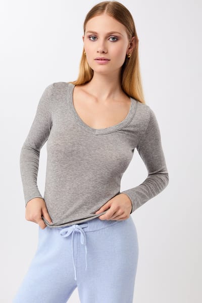 Slim V-Neck - Grey-Melange by Mandala