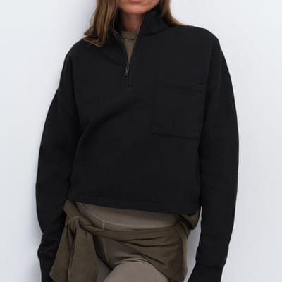 Organic Fleece Cropped Half-Zip Sweatshirt by MATE the Label