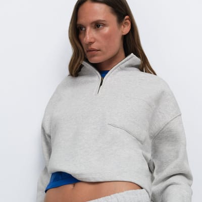 Organic Fleece Cropped Half-Zip Sweatshirt by MATE the Label