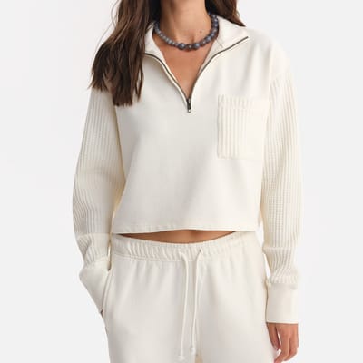 Organic Fleece and Waffle Cropped Half-Zip Sweatshirt by MATE the Label