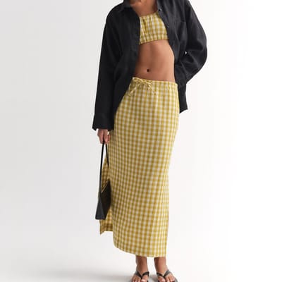 Organic Gauze Gingham Midi Skirt by MATE the Label