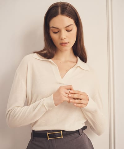 Super Fine Cashmere Long Sleeve Polo by NAADAM