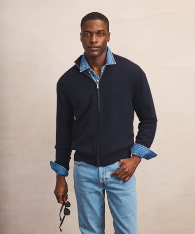 Signature Cashmere Full Zip Sweater by NAADAM