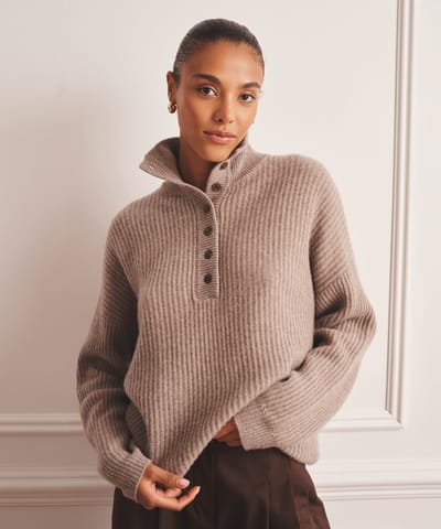 Luxe Cashmere High Neck Henley Sweater by NAADAM