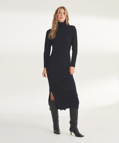 Signature Cashmere Turtleneck Dress with Slits by NAADAM