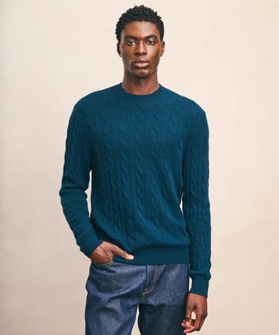 Lightweight Cashmere Cable Crewneck Sweater by NAADAM
