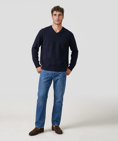 Cashmere V-Neck Sweater with Contrast Trim by NAADAM