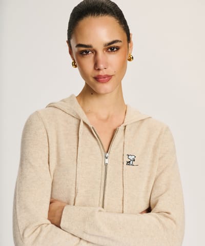 Women's Snoopy Tennis Signature Cashmere Cropped Zip Up Hoodie by NAADAM