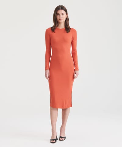 Ribbed Modal Cashmere Crewneck Midi Dress by NAADAM