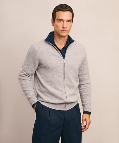 Signature Cashmere Color Blocked Full Zip Sweater by NAADAM