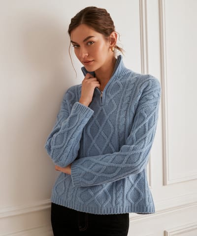 Super Luxe Cashmino Cable Quarter Zip by NAADAM