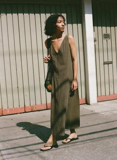 Maritza Dress, Textured Organic Poplin, Fern by OZMA