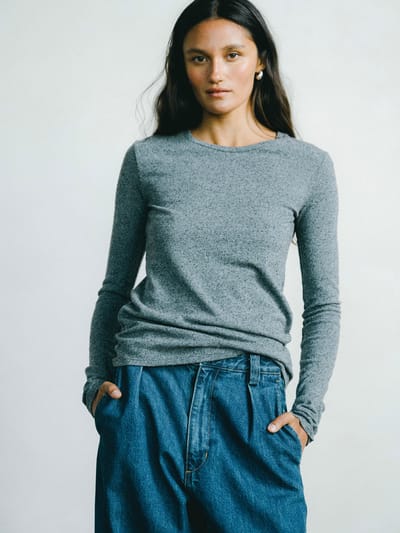 Classic Long Sleeve, Regen Silk Noil Jersey, Charcoal Heather by OZMA