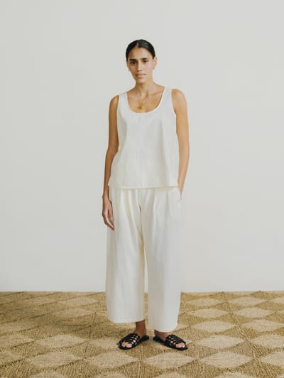 Corlatta Pant, Textured Organic Poplin, Parchment by OZMA
