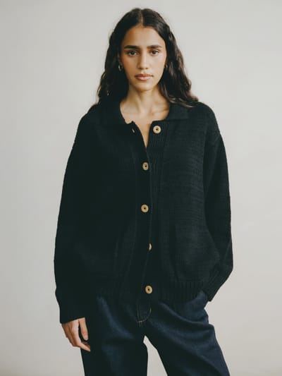 Leon Knit Jacket, Organic Cotton Bouclé, Black by OZMA